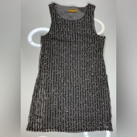 Alice + Olivia Shift Bling Sequins Beaded Mini Dress Women Small Black - Picture 1 of 5